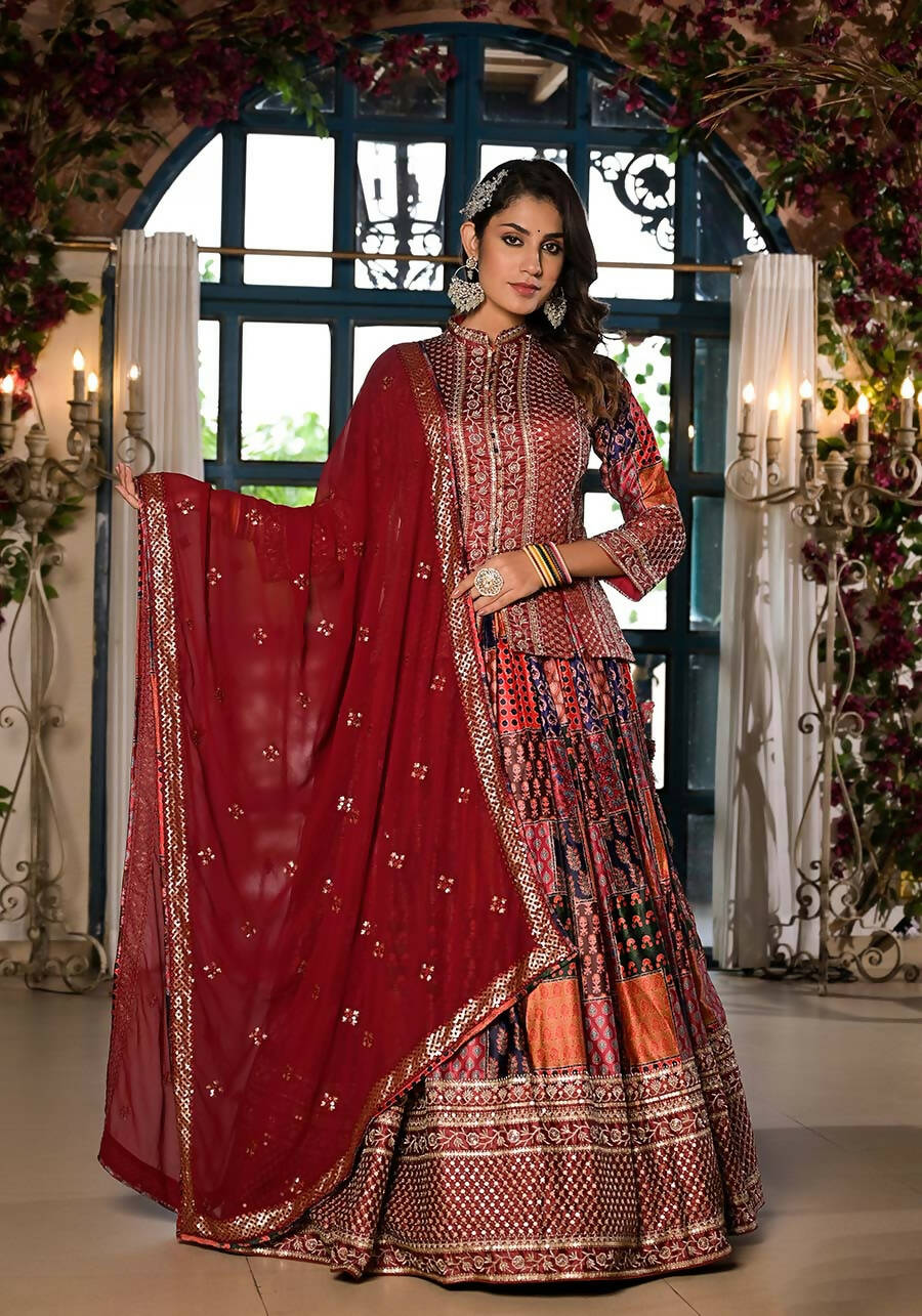 Women's Wedding Traditional Multi Dull Satin Lehenga Choli - Kaushlya | Grocsy