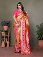 Aastha Fashion Orange Tissue Silk Paithani Woven Saree | Grocsy