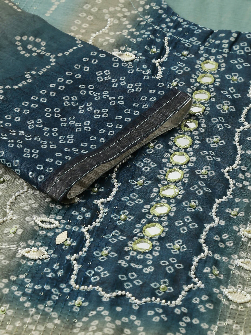 Blue Chinon Digital Printed With Hand Work Kurta - Himanshi | Grocsy