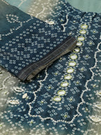 Blue Chinon Digital Printed With Hand Work Kurta - Himanshi | Grocsy