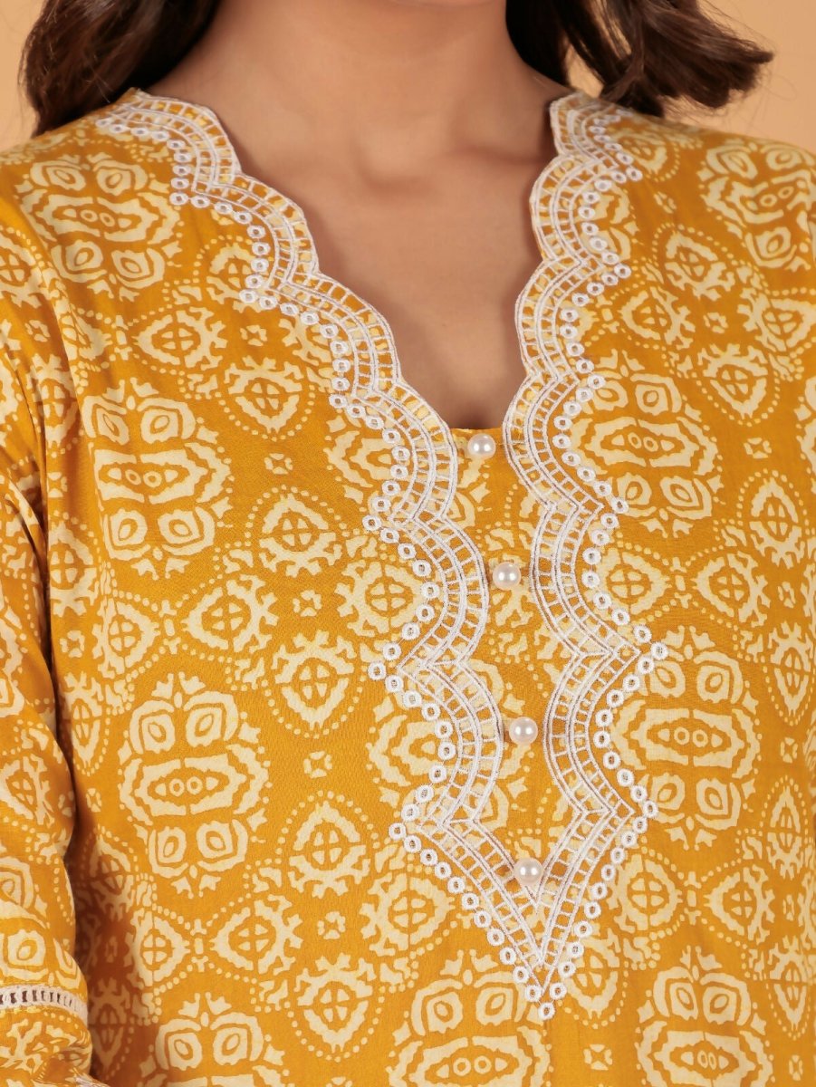 Aramya Straight Soft Cotton Geometric Print Women's Kurta - Yellow | Grocsy