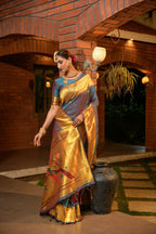 Jyoti Fashion Women's Teal Paithani Silk Zari Woven Saree with Blouse | Grocsy