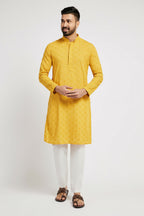 Ethnic India Yellow Men's Kurta Ethnic Motifs Cotton | Grocsy