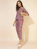 Janasya Women's Pink Cotton Floral Printed Casual Regular Co-ords | Grocsy