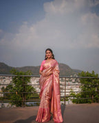 DEIANA'S Beautiful Designer Golden zari Soft Lichi Silk Saree - Pink | Grocsy