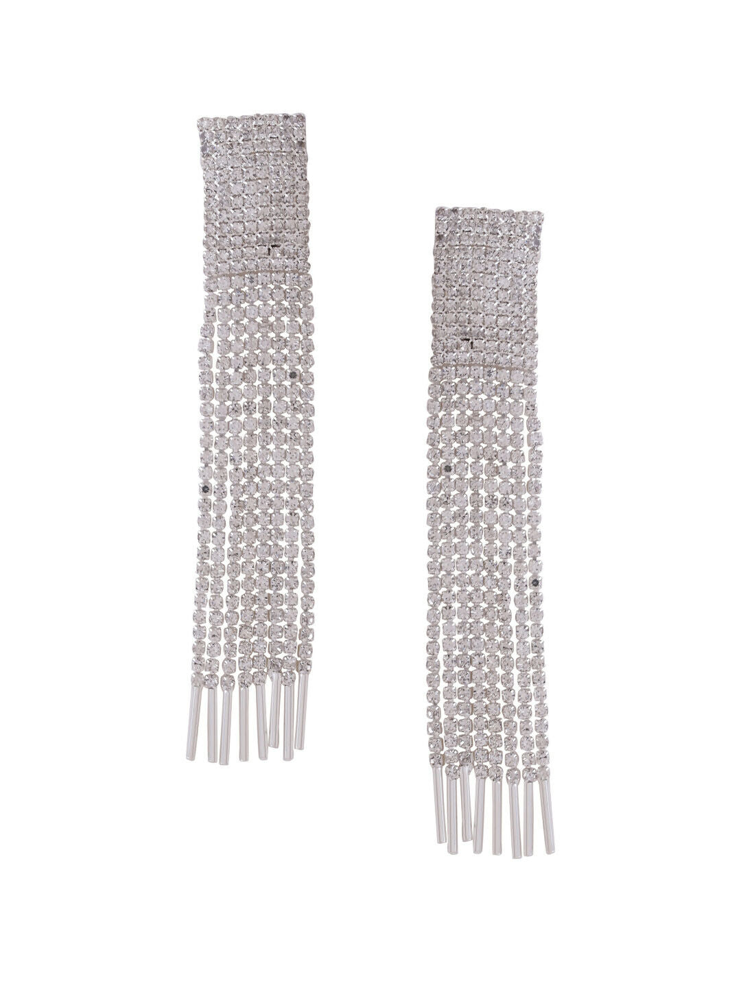 NVR Women Silver Toned Contemporary Ad Studded Drop Earrings | Grocsy