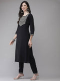 Yufta Women Black Solid Kurta with Trousers & With Dupatta | Grocsy