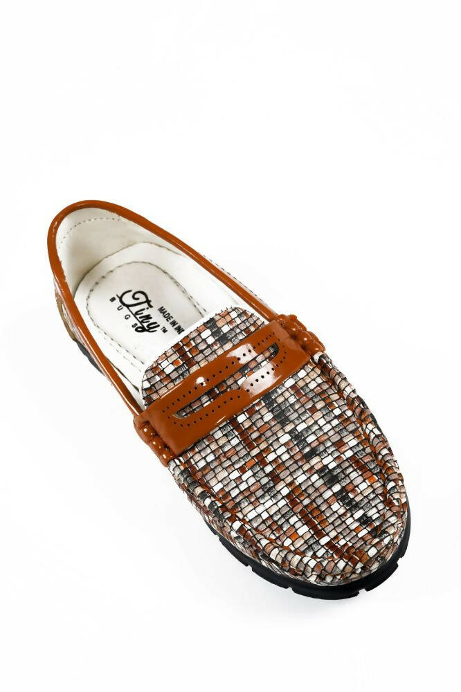 Tiny Bugs Boys Printed Slip On Loafers - Tan | Grocsy