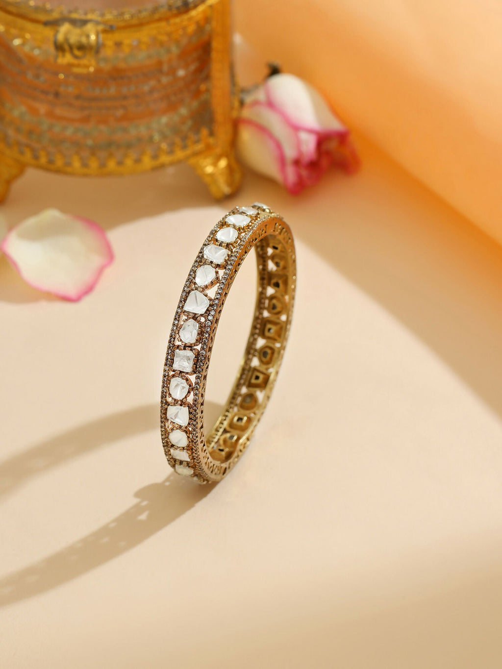 Ruby Raang 22k Gold Polished Kundan Bracelet | Grocsy