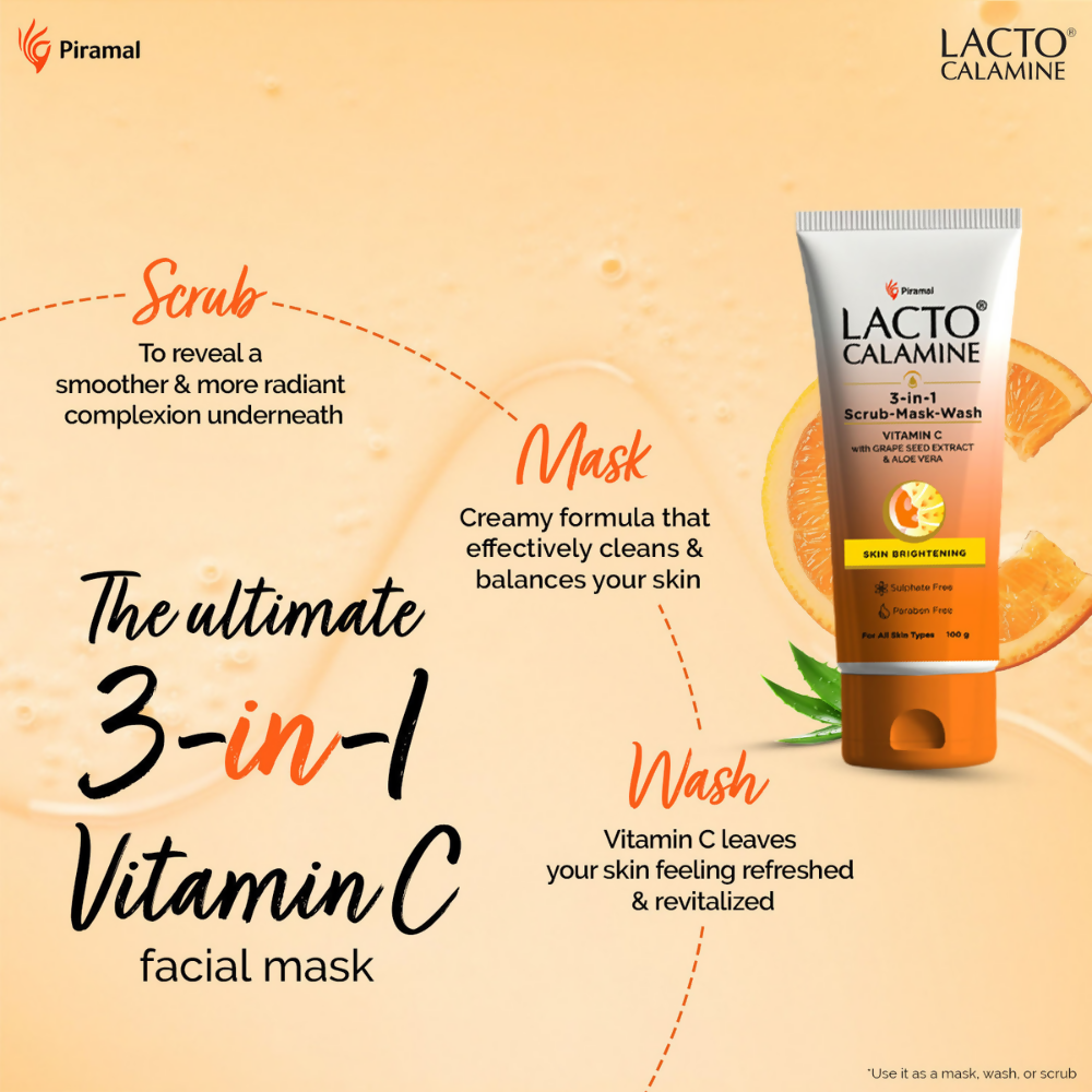 Lacto Calamine 3 - In - 1 Vitamin C Face Scrub - Mask - Wash | Grocsy