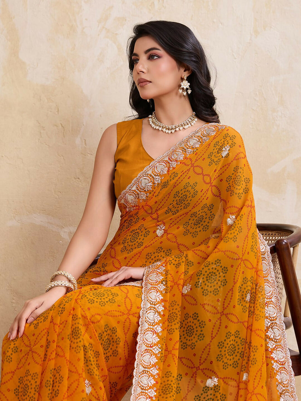 Teeya Creation New Trendy Leheriya Bandhani Georgette Saree For Daily Wear -Yellow | Grocsy