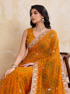 Teeya Creation New Trendy Leheriya Bandhani Georgette Saree For Daily Wear -Yellow | Grocsy