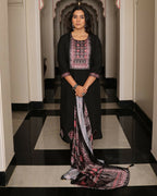 Jyoti Fashion Women's Black Viscos Simmer Hand Work with Floral Printed Kurta Set | Grocsy