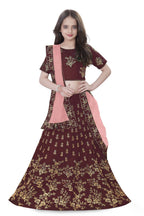 Dwiden Maroon Baby Doll Tafetta Sattin Semi-Stitched Girl's Lehenga Choli | Grocsy