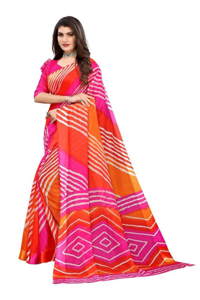 Vamika Pink and Orange Linen Satin Border Saree | Grocsy