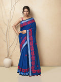 Joban Fashion Blue Cotton Applic Saree | Grocsy