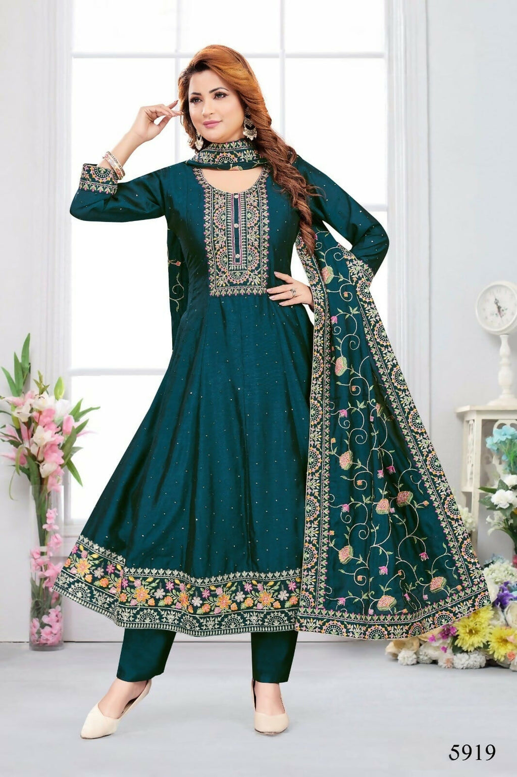 Joban Fashion Chinon Silk Airforce Blue Color Kurta Set | Grocsy