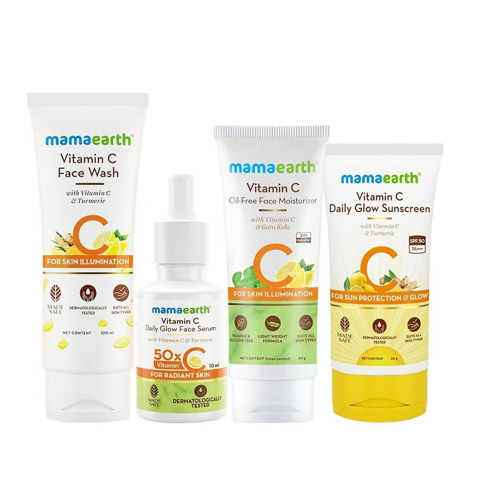 Mamaearth CSMS (Cleanser, Serum, Moisturizer, Sunscreen) Vitamin C Daily Glow Combo | Grocsy