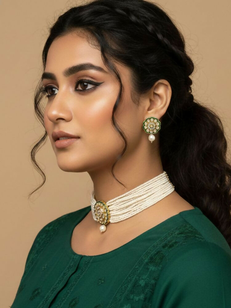 NVR Women Gold Plated White Kundan Jewellery Set | Grocsy