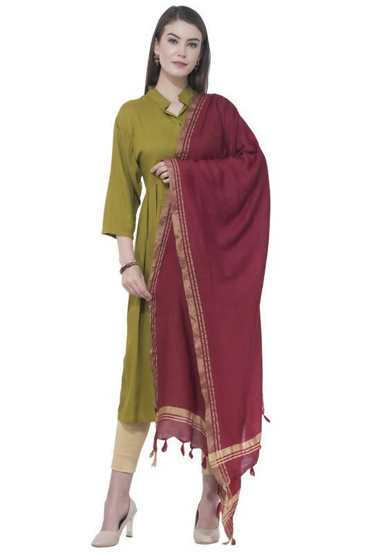Mominos Fashion Moeza Cotton Golden Border Maroon Dupatta | Grocsy