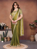 Teeya Creation Trendy Stylish Party Wear Fendy Chiffon Saree-Green | Grocsy