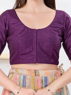 Joban Fashion Wine Dupion Silk Elbow Sleeveless Front Open Blouse | Grocsy