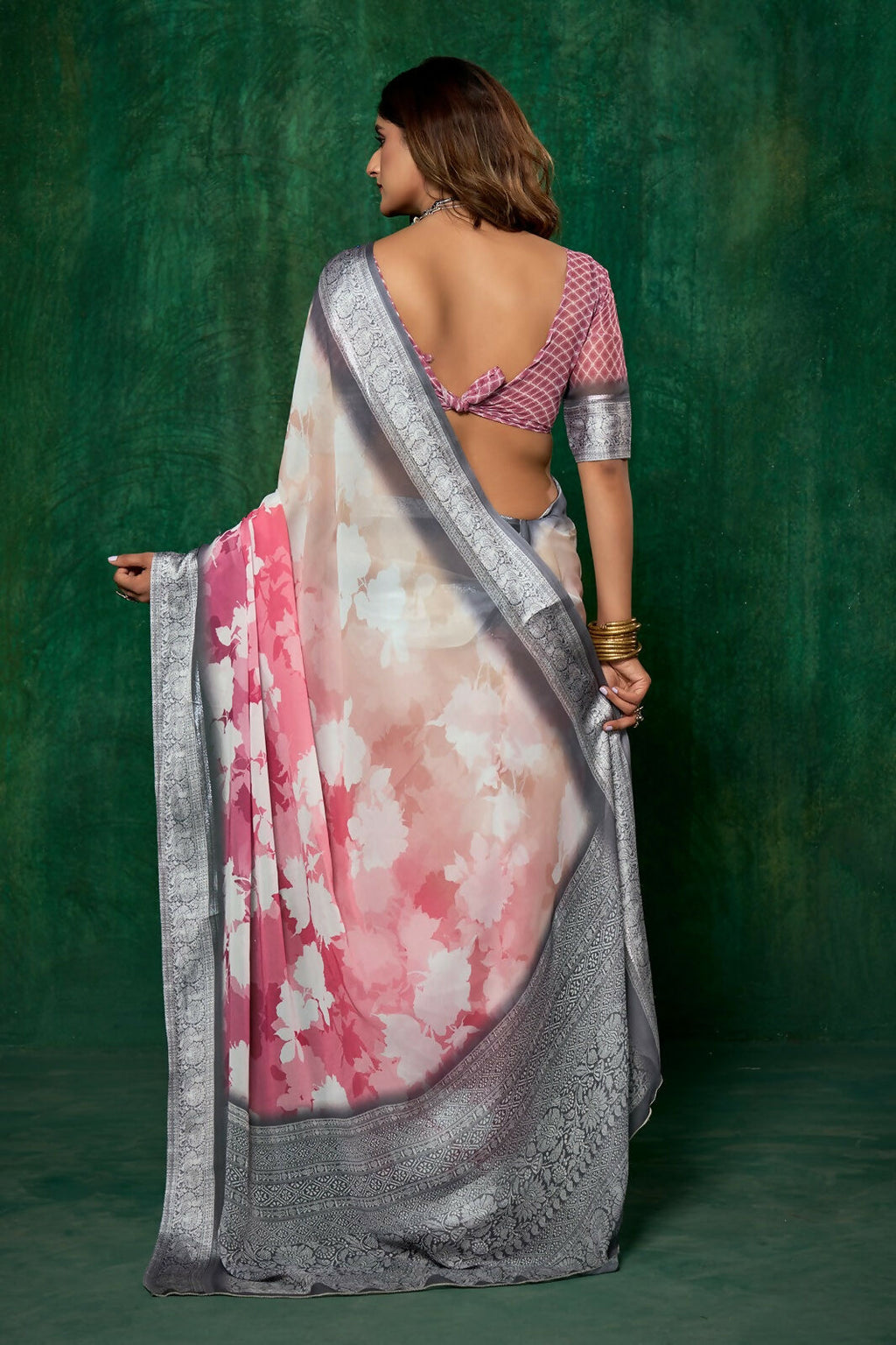 Joban Fashion Dola Silk With Zari Border Shaded Multi Color Work Saree | Grocsy