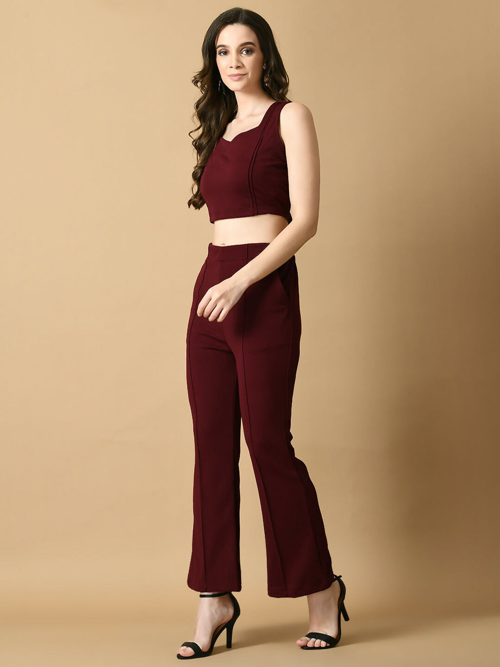 Myshka Women's Magenta Solid Top With Trousers | Grocsy
