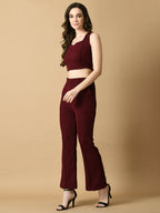 Myshka Women's Magenta Solid Top With Trousers | Grocsy