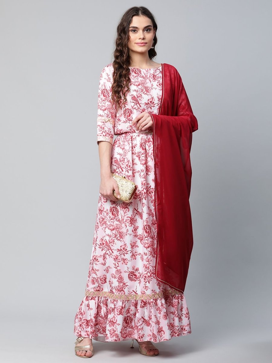 Ahalyaa Women Rayon Pretty Pink Printed Ready to Wear Lehenga Choli with Dupatta | Grocsy