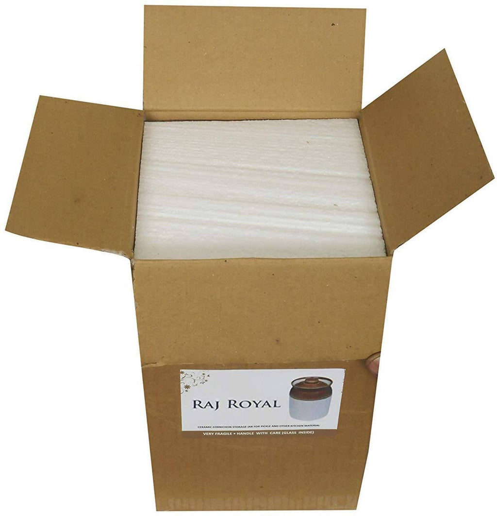 Raj Royal Cream Pottery Hand Painted Ceramic Cornichon Storage Jar for Pickle | Grocsy