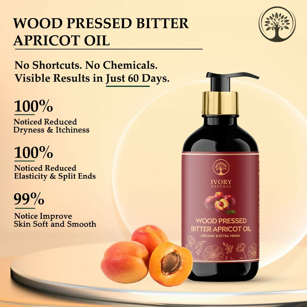 Ivory Natural Wood Pressed Bitter Apricot Oil Organic & Extra Virgin For Deep Moisturization, Gentle Hydration, And Youthful Glow | Grocsy