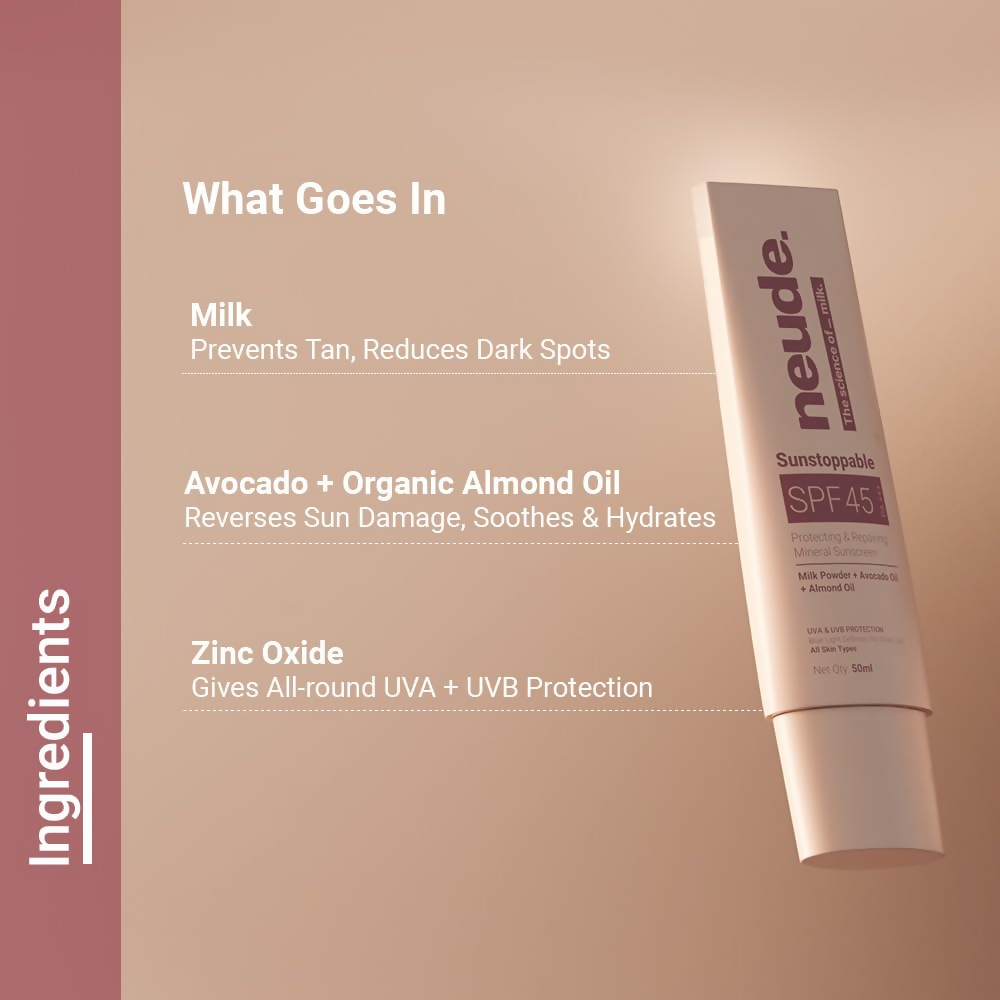 Neude Sunstoppable Sunscreen with SPF 45 PA+++ & No White Cast For Men & Women | Grocsy