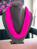 Inhanns Handmade Beaded Multilayer Necklace, 20 Layers - Hot Pink | Grocsy
