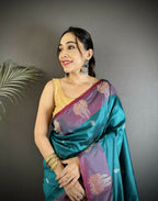 Joban Fashion Teal Small Butti Soft Silk Banarasi Saree | Grocsy