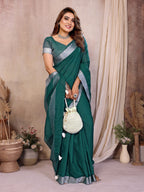 Anaita Green Weaving Linen Cotton Saree With Blouse | Grocsy