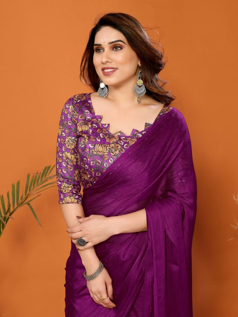 Partywear Designer Magenta Polyester Zari Fancy Saree - Starwalk | Grocsy