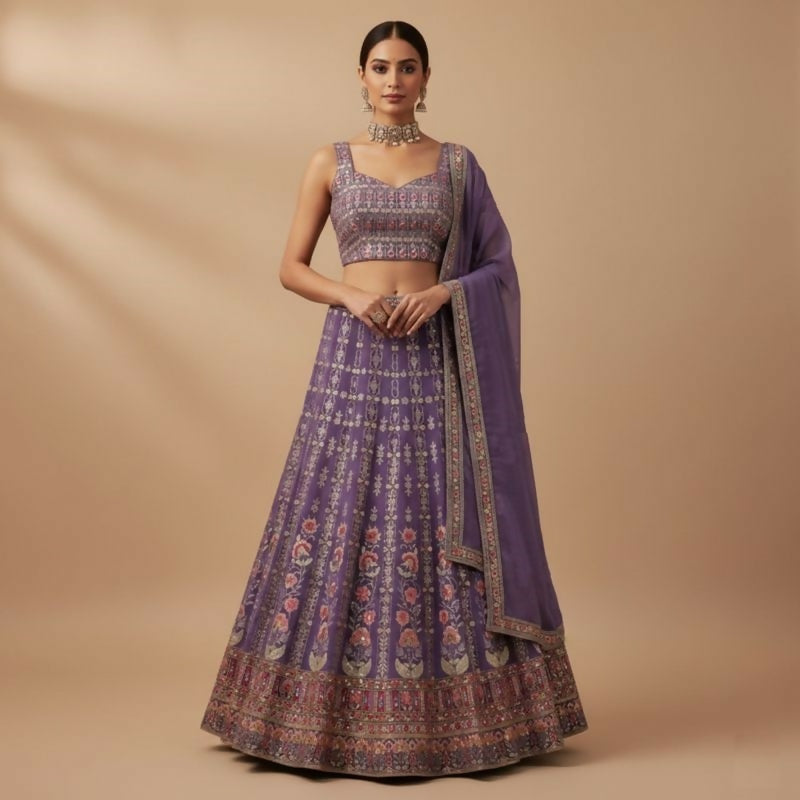 Lehenga Mart Lavender Faux Georgette Designer Bollywood Style Wedding Wear Lehenga Choli | Grocsy
