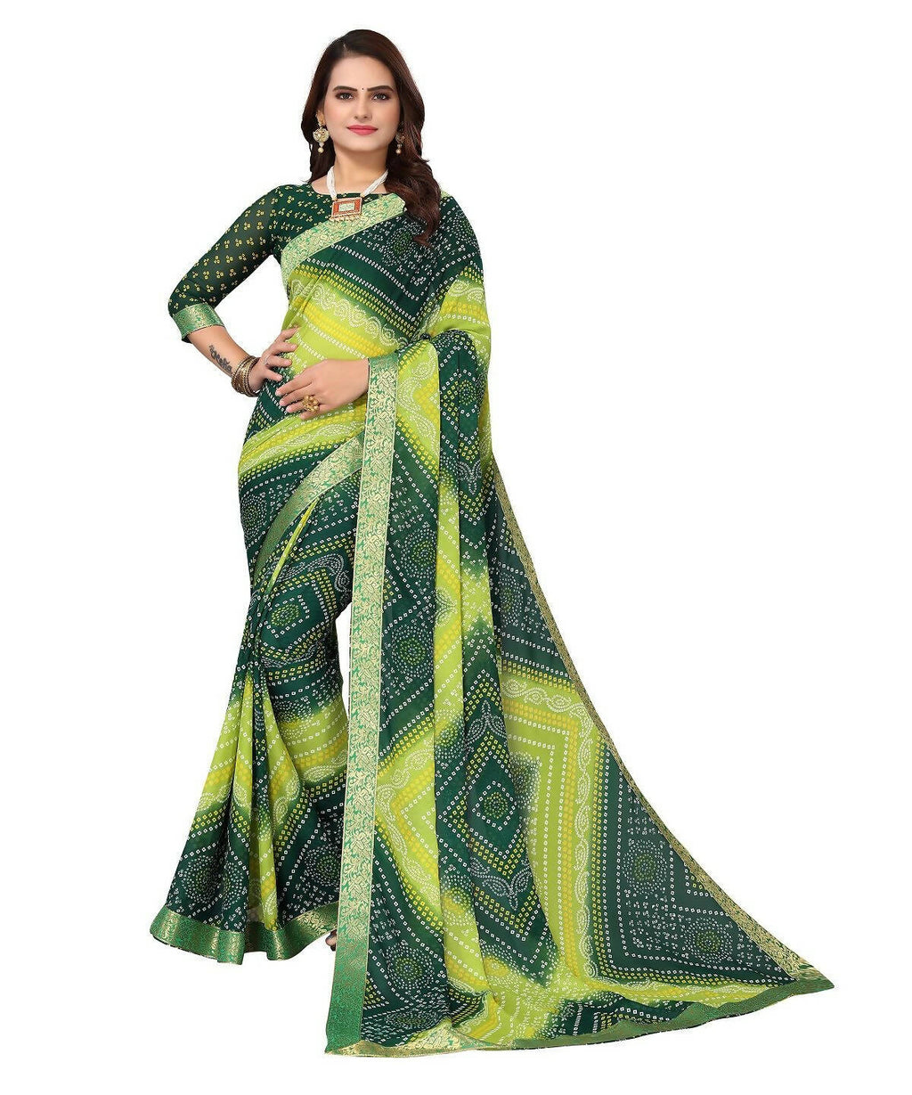 Vamika Green Georgette Printed With Lace Saree (VERA GREEN) | Grocsy