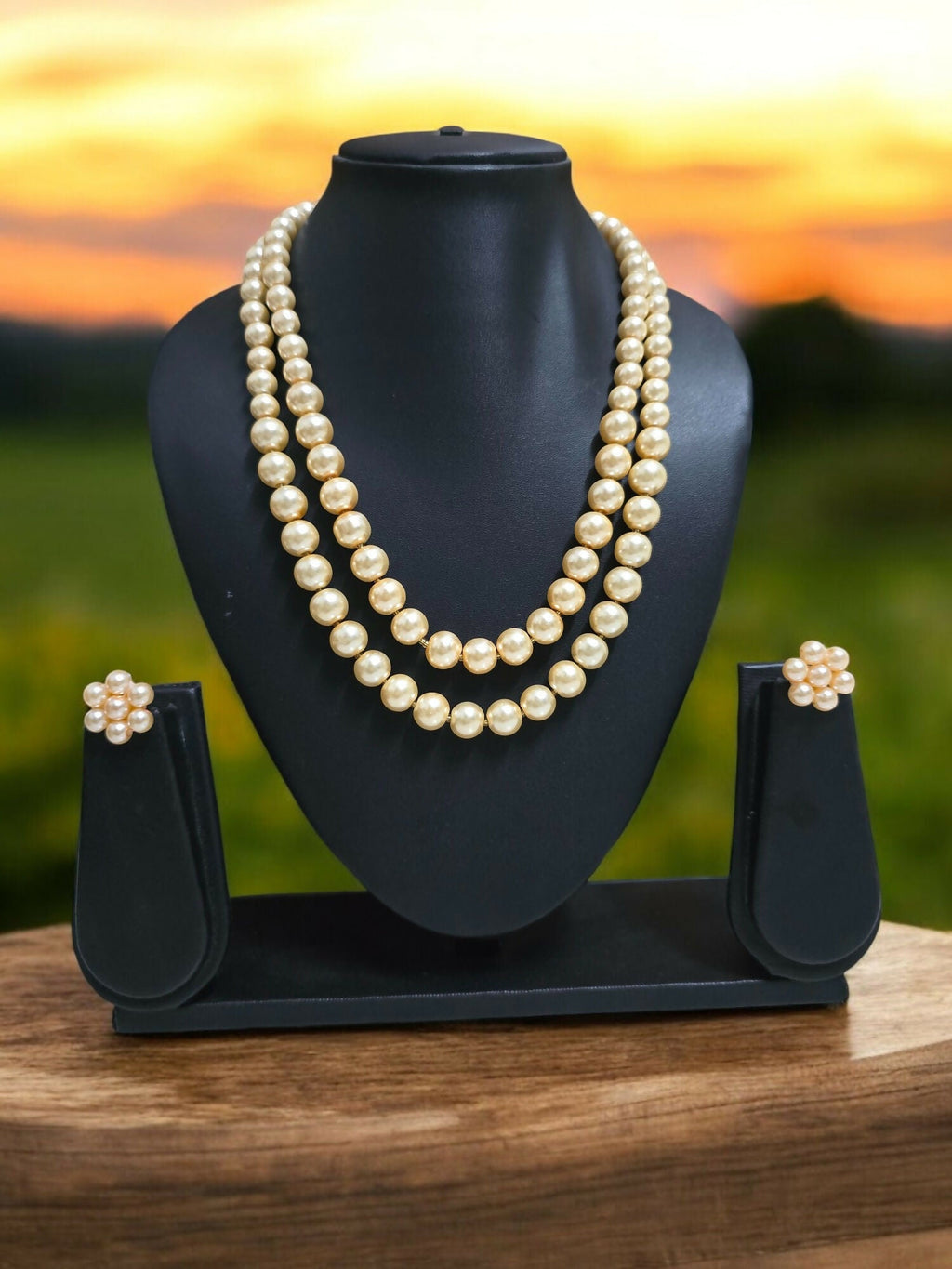 Inhanns Everyday Workwear Pearl Set (Double Layered Pearls) - Beige | Grocsy
