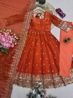 Teeya Creation Vibrant Orange Heavy Border Gher Anarkali Suit For Women | Grocsy