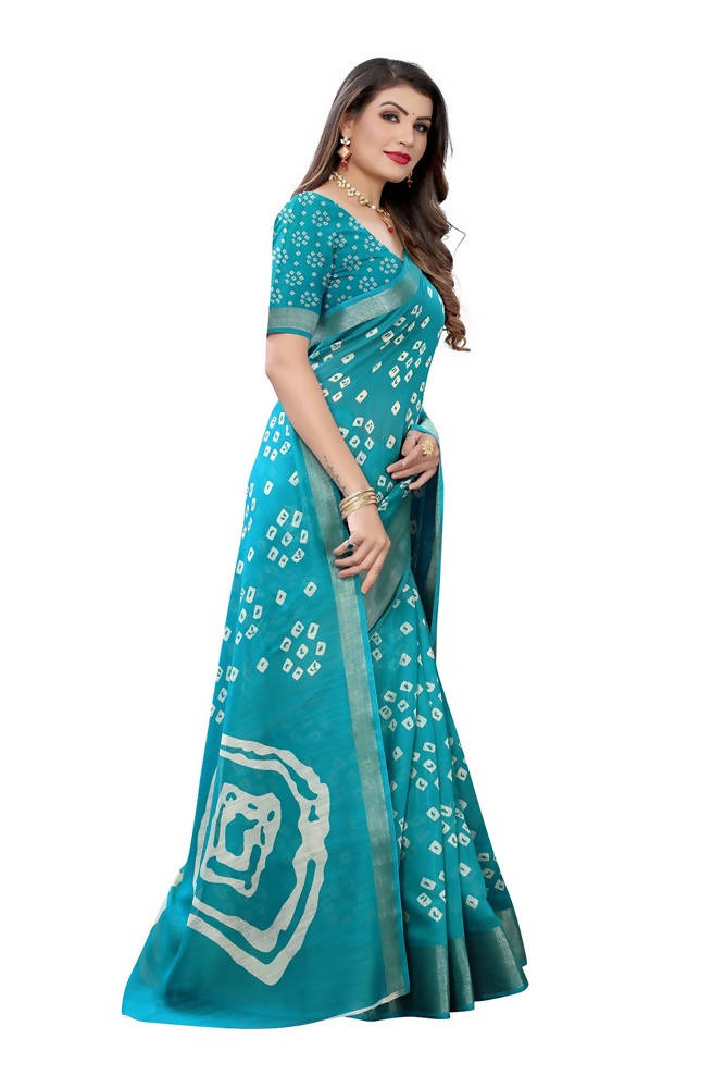 Vamika Rama Green Linen Zari Border Saree | Grocsy