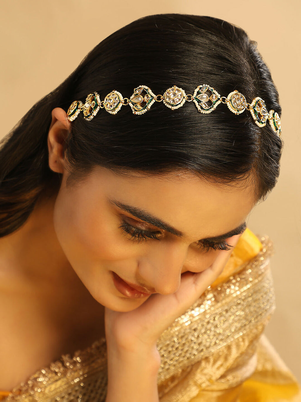 Nuyug 22K Gold Plated Kundan Ornate Royal Matha Patti | Grocsy