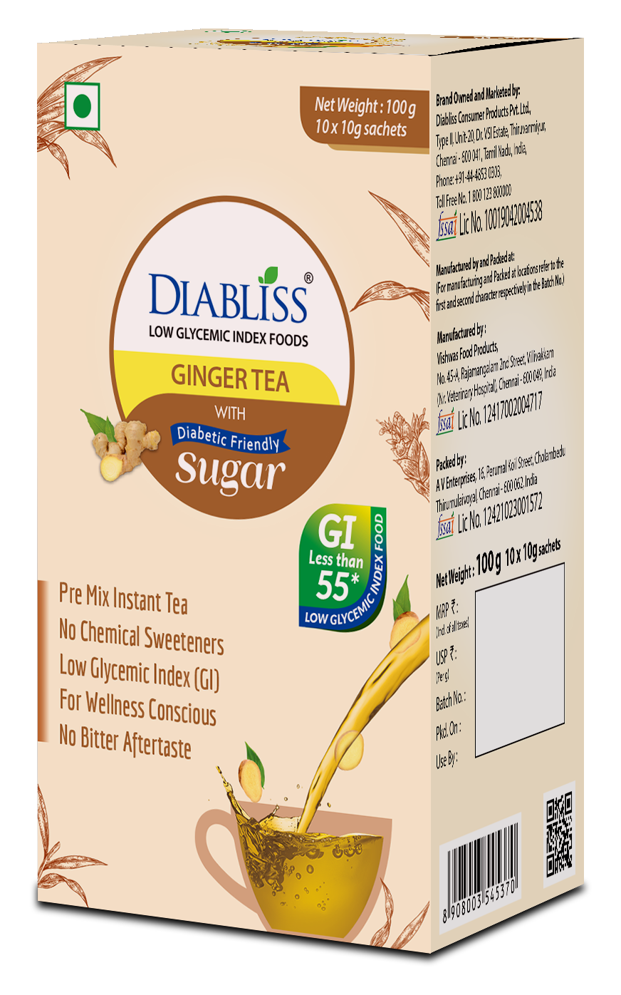 Diabliss Ginger Tea Sachets With Diabetic Friendly Sugar | Grocsy