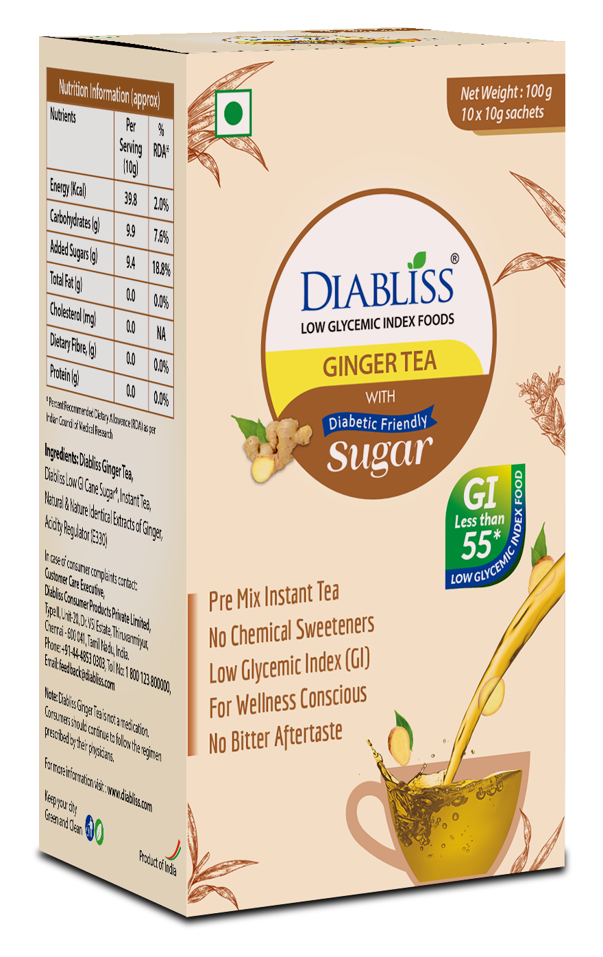 Diabliss Ginger Tea Sachets With Diabetic Friendly Sugar | Grocsy