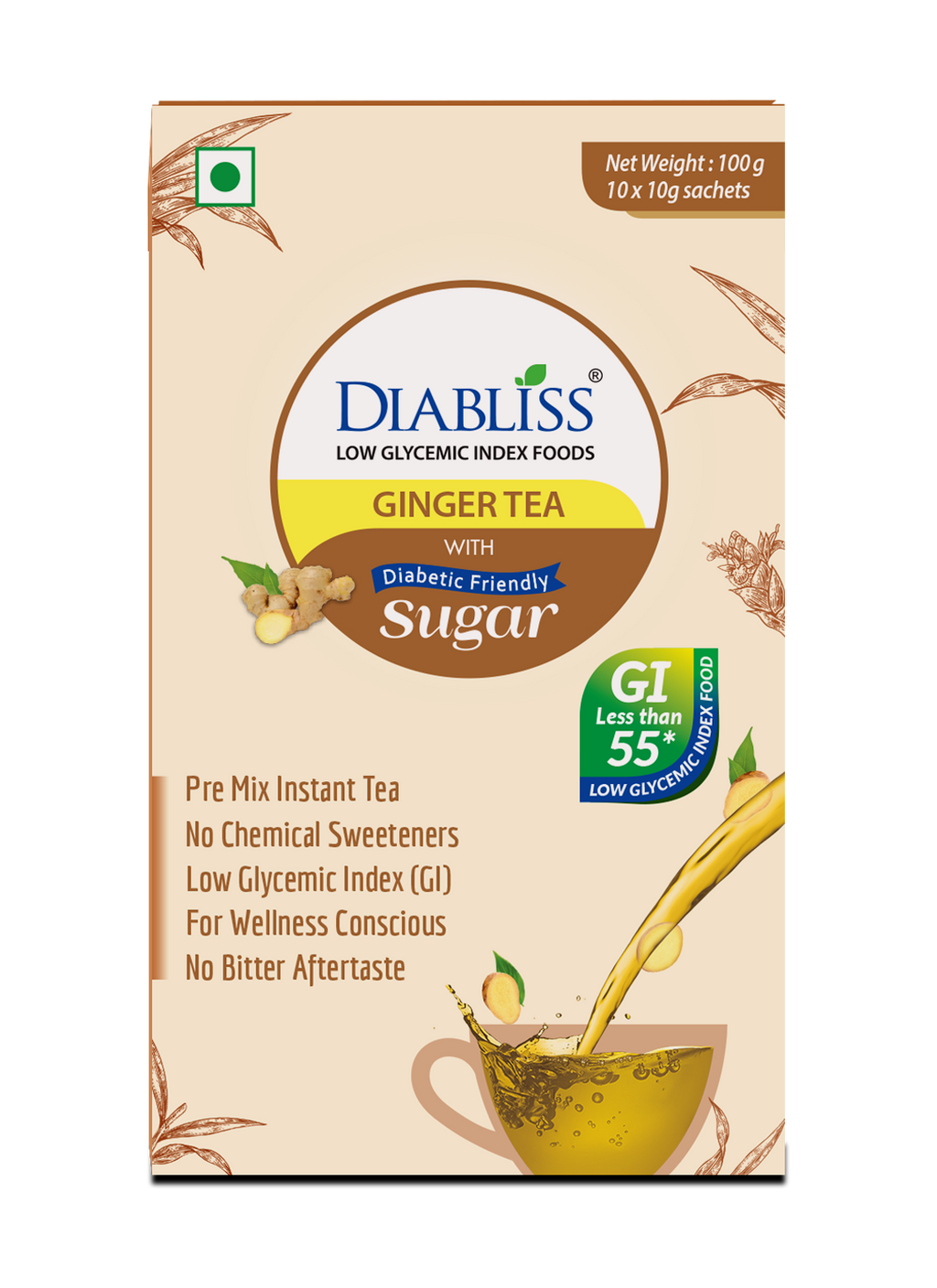 Diabliss Ginger Tea Sachets With Diabetic Friendly Sugar | Grocsy