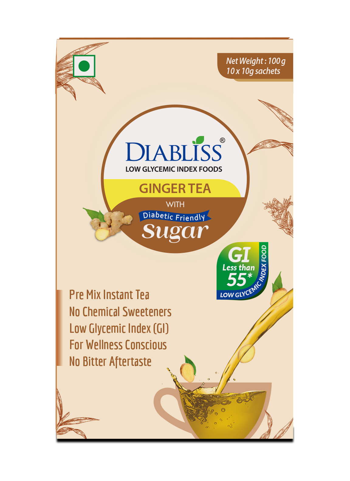 Diabliss Ginger Tea Sachets With Diabetic Friendly Sugar | Grocsy