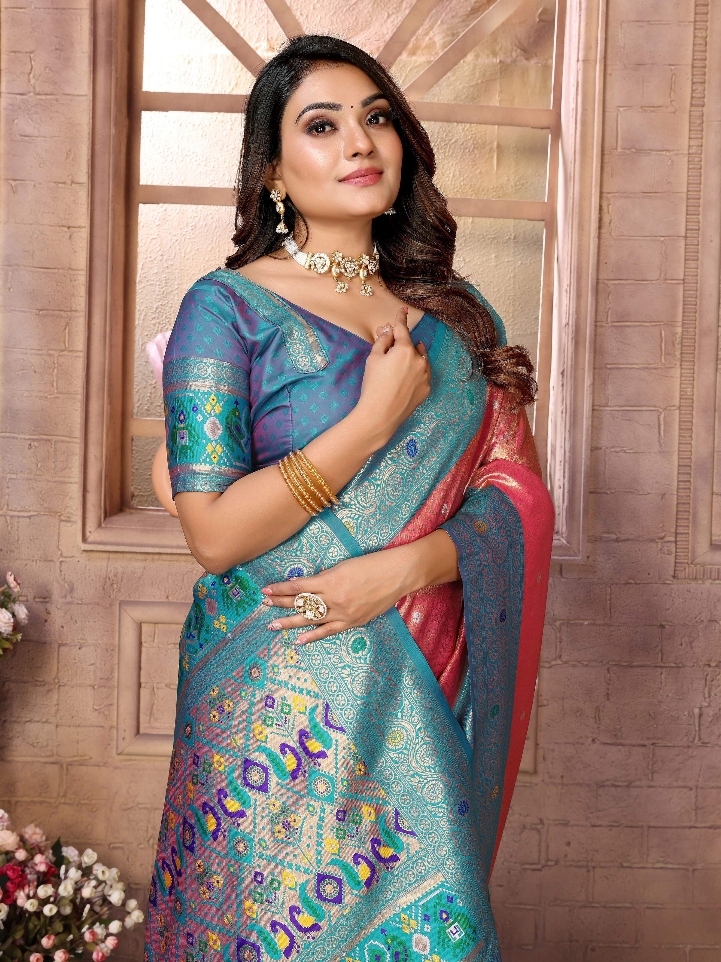 Aastha Fashion Red Banarasi Tissue Silk Weaving Saree | Grocsy