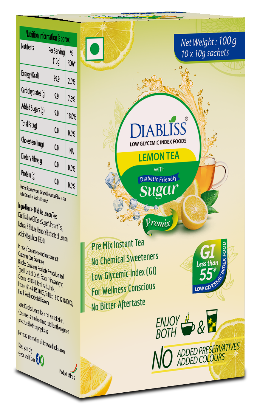 Diabliss Herbal Lemon Tea Sachets With Diabetic Friendly Sugar | Grocsy