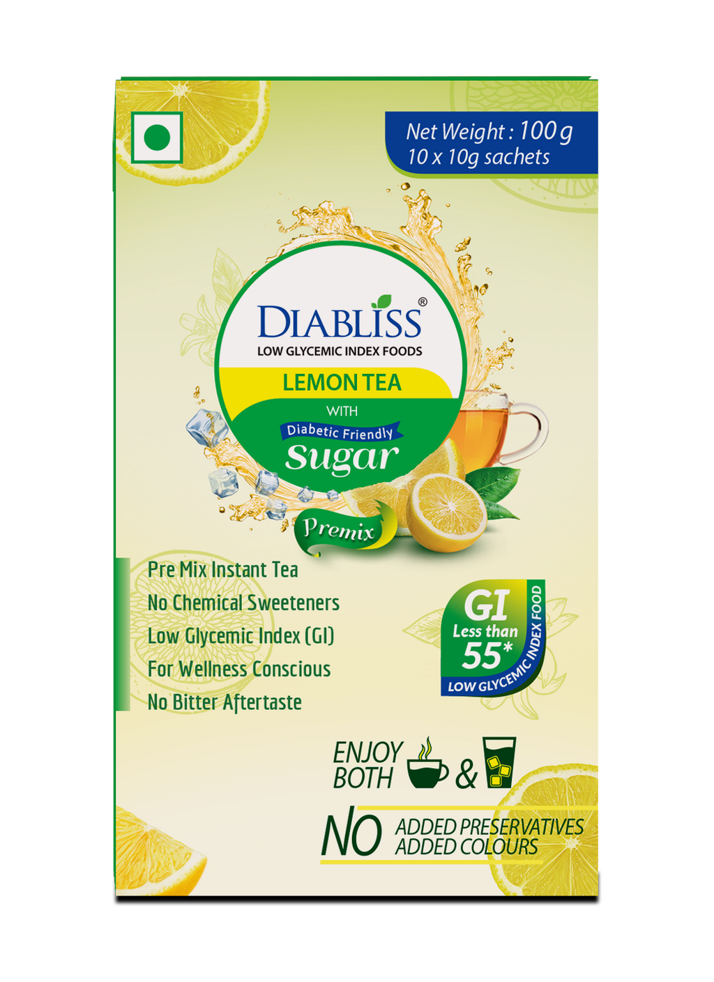 Diabliss Herbal Lemon Tea Sachets With Diabetic Friendly Sugar | Grocsy